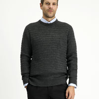 Orta Antrasit Bisiklet Yaka Regular Fit Desenli Triko Kazak