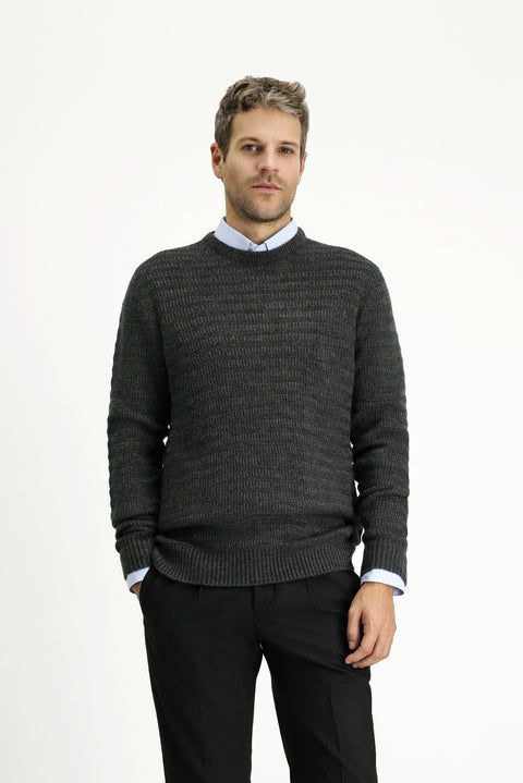 Orta Antrasit Bisiklet Yaka Regular Fit Desenli Triko Kazak