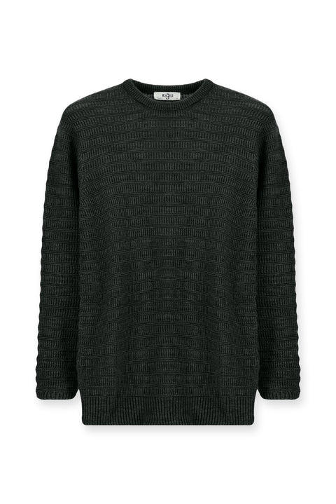 Orta Antrasit Bisiklet Yaka Regular Fit Desenli Triko Kazak