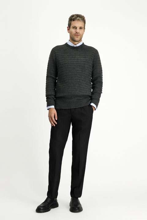 Orta Antrasit Bisiklet Yaka Regular Fit Desenli Triko Kazak