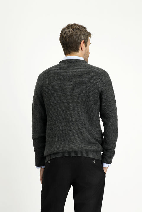 Orta Antrasit Bisiklet Yaka Regular Fit Desenli Triko Kazak