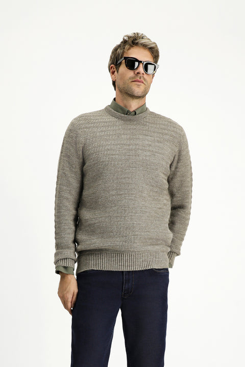 Açık Vizon Bisiklet Yaka Regular Fit Desenli Triko Kazak