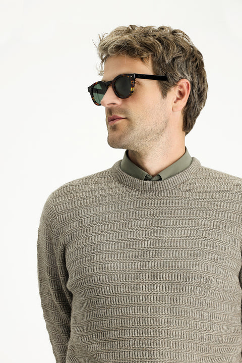 Açık Vizon Bisiklet Yaka Regular Fit Desenli Triko Kazak