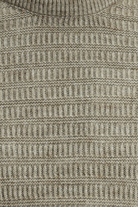 Açık Vizon Bisiklet Yaka Regular Fit Desenli Triko Kazak