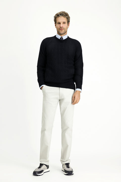 Koyu Lacivert Bisiklet Yaka Regular Fit Desenli Triko Kazak