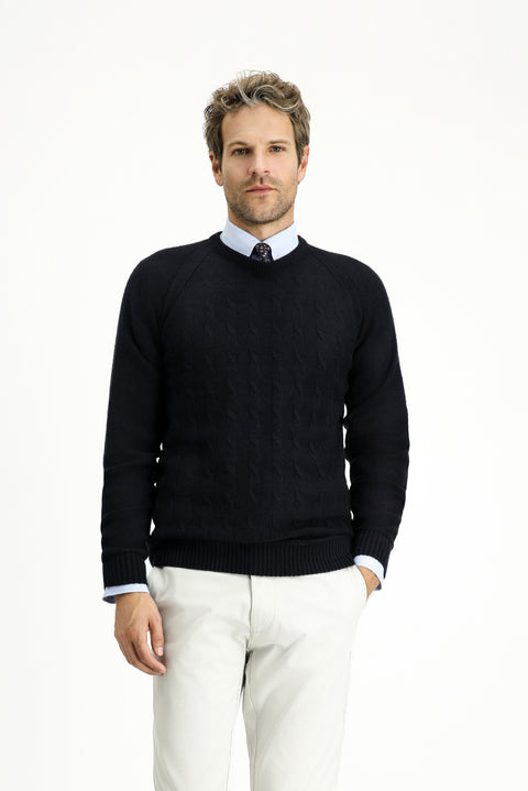 Koyu Lacivert Bisiklet Yaka Regular Fit Desenli Triko Kazak