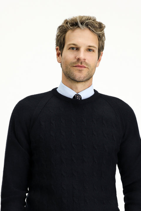 Koyu Lacivert Bisiklet Yaka Regular Fit Desenli Triko Kazak