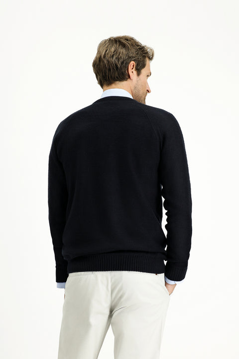 Koyu Lacivert Bisiklet Yaka Regular Fit Desenli Triko Kazak