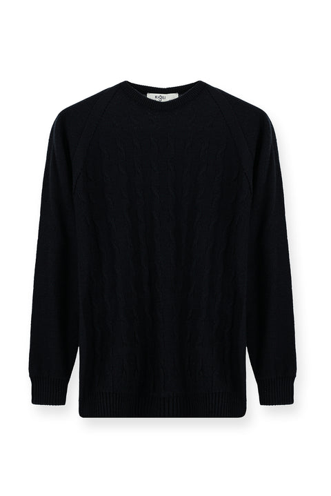 Koyu Lacivert Bisiklet Yaka Regular Fit Desenli Triko Kazak