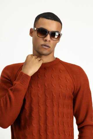  Kiremit Bisiklet Yaka Regular Fit Desenli Triko Kazak