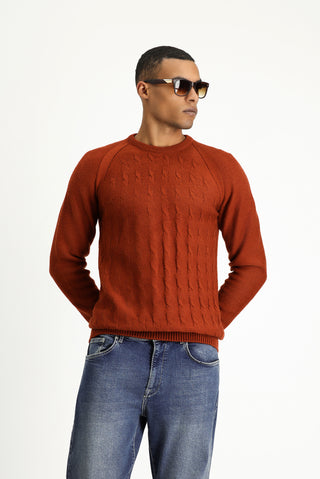  Kiremit Bisiklet Yaka Regular Fit Desenli Triko Kazak