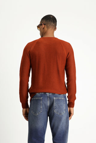  Kiremit Bisiklet Yaka Regular Fit Desenli Triko Kazak