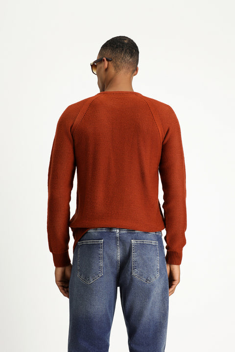 Kiremit Bisiklet Yaka Regular Fit Desenli Triko Kazak