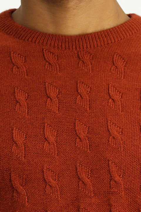 Kiremit Bisiklet Yaka Regular Fit Desenli Triko Kazak