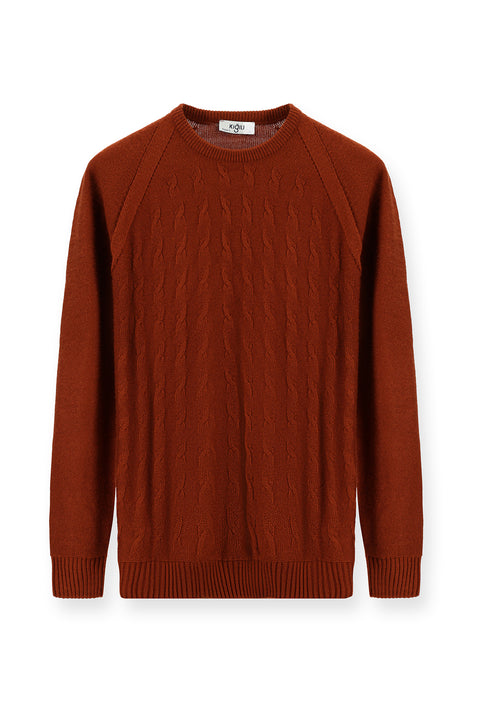 Kiremit Bisiklet Yaka Regular Fit Desenli Triko Kazak