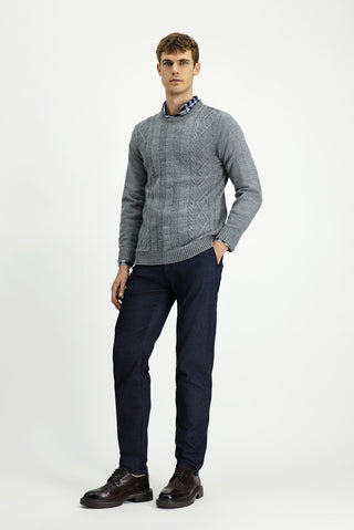  Orta Gri Melanj Bisiklet Yaka Regular Fit Desenli Triko Kazak