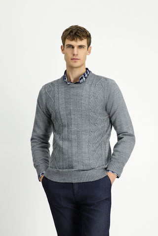  Orta Gri Melanj Bisiklet Yaka Regular Fit Desenli Triko Kazak