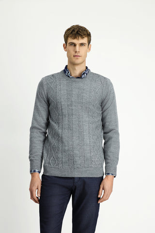  Orta Gri Melanj Bisiklet Yaka Regular Fit Desenli Triko Kazak