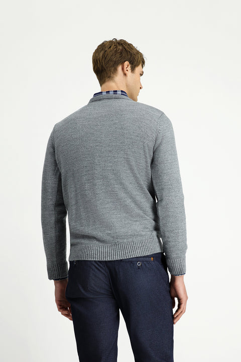 Orta Gri Melanj Bisiklet Yaka Regular Fit Desenli Triko Kazak