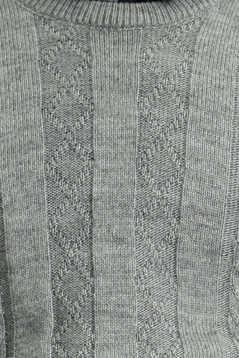 Orta Gri Melanj Bisiklet Yaka Regular Fit Desenli Triko Kazak