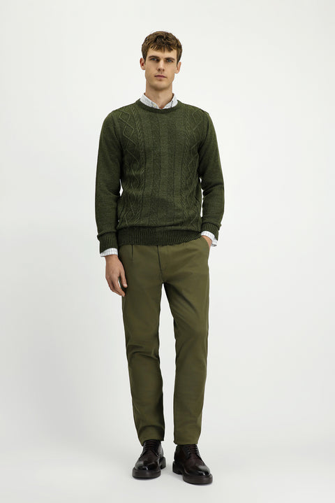 Orta Haki Bisiklet Yaka Regular Fit Desenli Triko Kazak