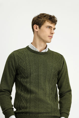  Orta Haki Bisiklet Yaka Regular Fit Desenli Triko Kazak