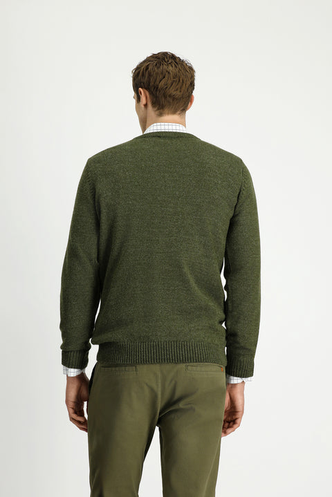 Orta Haki Bisiklet Yaka Regular Fit Desenli Triko Kazak