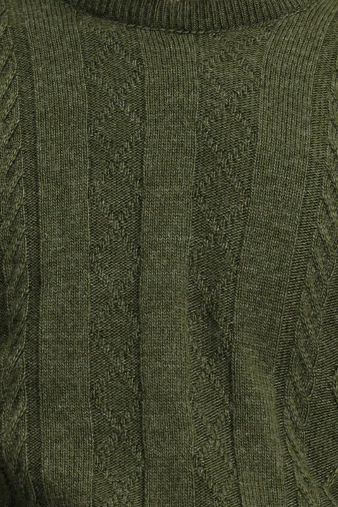 Orta Haki Bisiklet Yaka Regular Fit Desenli Triko Kazak