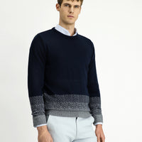 Koyu Lacivert Bisiklet Yaka Regular Fit Desenli Triko Kazak