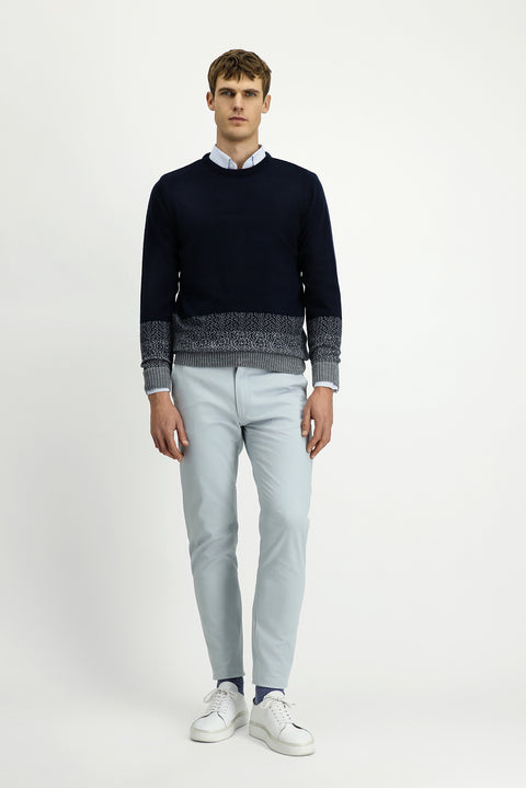 Koyu Lacivert Bisiklet Yaka Regular Fit Desenli Triko Kazak