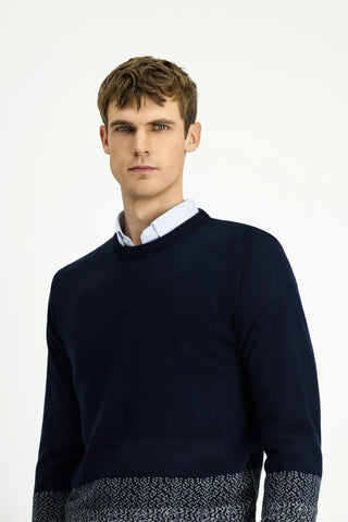  Koyu Lacivert Bisiklet Yaka Regular Fit Desenli Triko Kazak