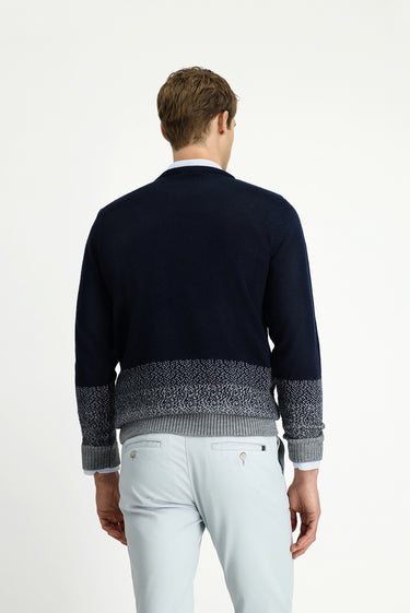 Koyu Lacivert Bisiklet Yaka Regular Fit Desenli Triko Kazak