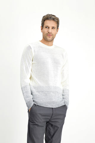  Ekru Bisiklet Yaka Regular Fit Desenli Triko Kazak