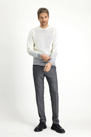  Ekru Bisiklet Yaka Regular Fit Desenli Triko Kazak