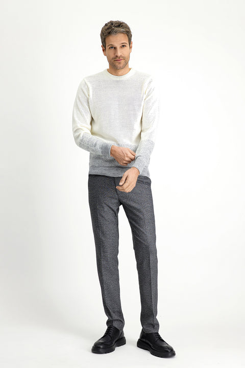 Ekru Bisiklet Yaka Regular Fit Desenli Triko Kazak