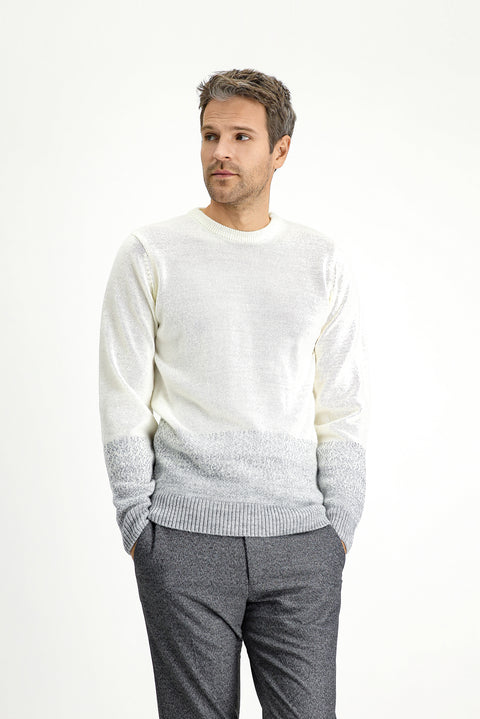 Ekru Bisiklet Yaka Regular Fit Desenli Triko Kazak