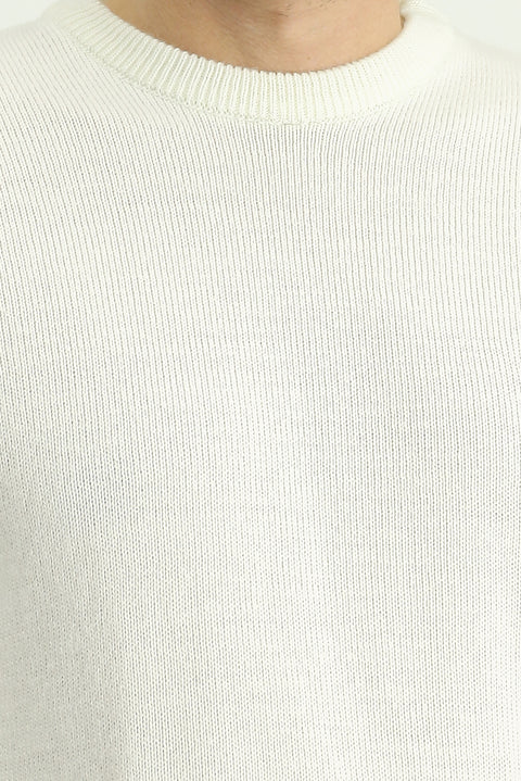 Ekru Bisiklet Yaka Regular Fit Desenli Triko Kazak