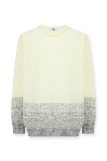 Ekru Bisiklet Yaka Regular Fit Desenli Triko Kazak