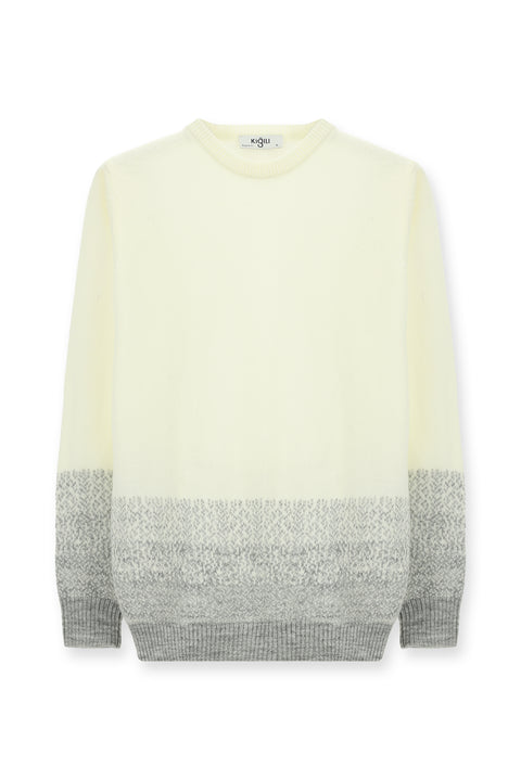 Ekru Bisiklet Yaka Regular Fit Desenli Triko Kazak