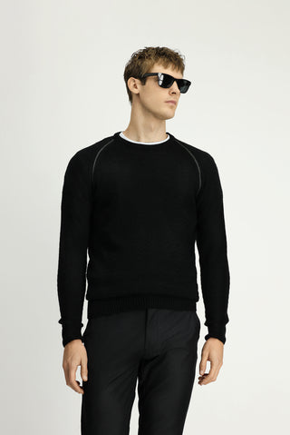  Siyah Bisiklet Yaka Regular Fit Desenli Triko Kazak