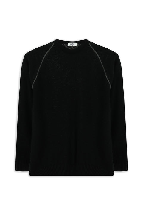 Siyah Bisiklet Yaka Regular Fit Desenli Triko Kazak