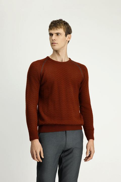 Kiremit Bisiklet Yaka Regular Fit Desenli Triko Kazak