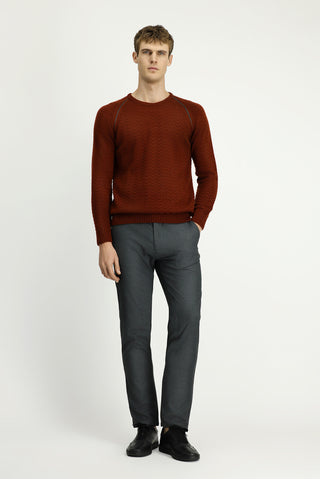  Kiremit Bisiklet Yaka Regular Fit Desenli Triko Kazak