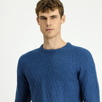 İndigo Bisiklet Yaka Regular Fit Desenli Triko Kazak