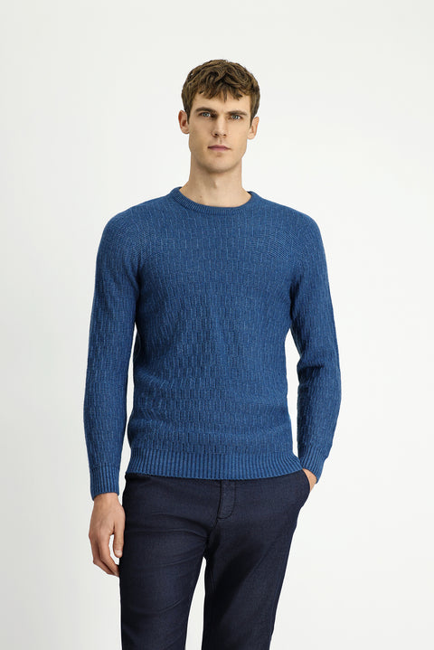 İndigo Bisiklet Yaka Regular Fit Desenli Triko Kazak