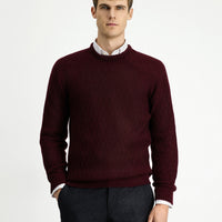 Koyu Bordo Bisiklet Yaka Regular Fit Desenli Triko Kazak