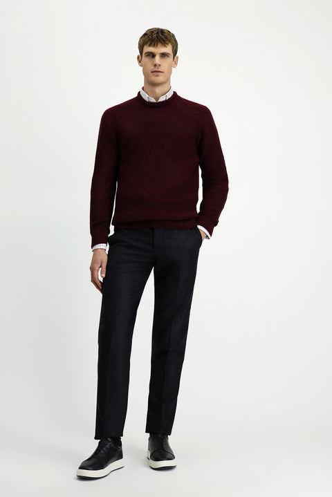 Koyu Bordo Bisiklet Yaka Regular Fit Desenli Triko Kazak