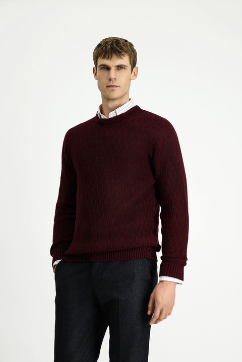 Koyu Bordo Bisiklet Yaka Regular Fit Desenli Triko Kazak