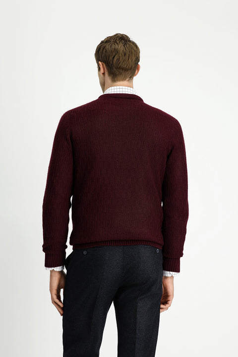 Koyu Bordo Bisiklet Yaka Regular Fit Desenli Triko Kazak