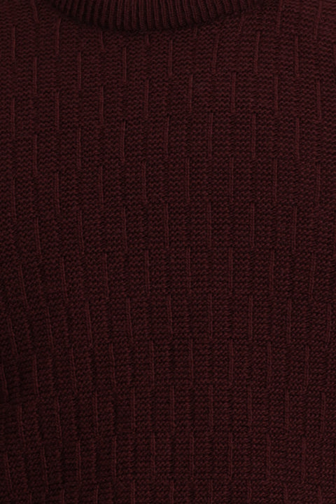 Koyu Bordo Bisiklet Yaka Regular Fit Desenli Triko Kazak